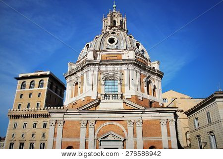 Church Of The Most Holy Name Of Mary At The Trajan Forum And The Trajans Column In Rome, Italy. Chie