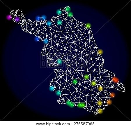 Mesh Vector Map Of Jiangsu Province With Glare Effect. Light Spots Have Bright Spectrum Colors. Abst