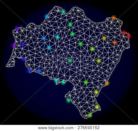 Mesh Vector Map Of Lower Silesia Province With Glare Effect. Light Spots Have Bright Spectrum Colors