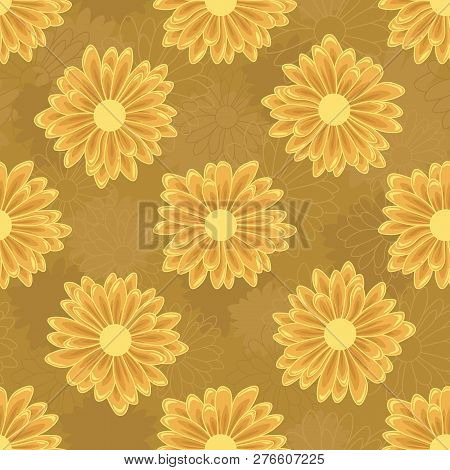 Seamless Pattern With Orange Daisy Flowers On An Oher Background