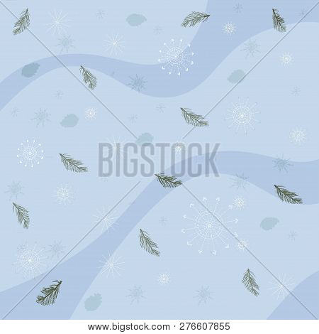 Seamless Pattern With Snowflakes, Pine Cones, Branches Of Spruce