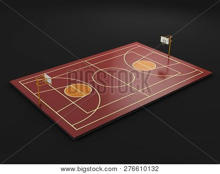 Basketball Court, Baseline Outdoor, 3d Illustration Isolated Black