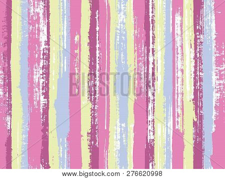 Watercolor Strips Seamless Vector Background. Striped Tablecloth Textile Print. Parellel Gouache Ver