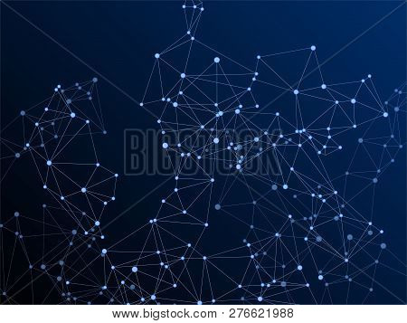 Gometric Plexus Structure Cybernetic Concept. Network Nodes Plexus Dark Blue Background. Coordinates