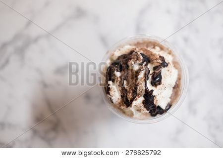Whip Cream And Sauce Chocolate Top View