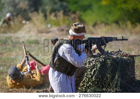 Sambek, Rostov Region, Russia, August 19, 2018: Historical Festival Sambek Heights. Mojahed Shoots A