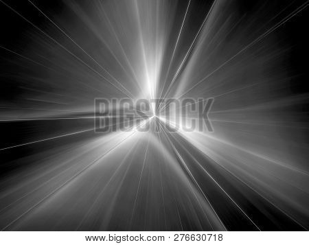 Glowing Interstellar Jump In Space, Computer Generated Abstract Intensity Map, Black And White Overl