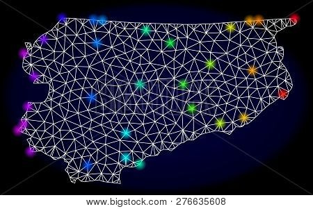 Mesh Vector Map Of Warmia-masuria Province With Glare Effect. Light Spots Have Bright Spectrum Color