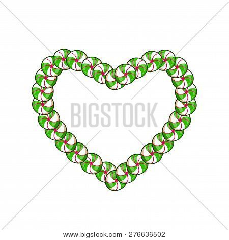 Green And White Heart Candy Frame With Space For Text