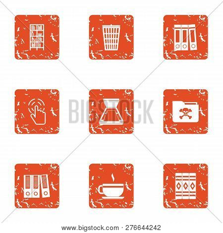 Compromising Material Icons Set. Grunge Set Of 9 Compromising Material Icons For Web Isolated On Whi