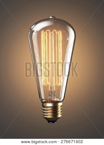 Old Bulb Lamp Filament On Light Background. 3d Render