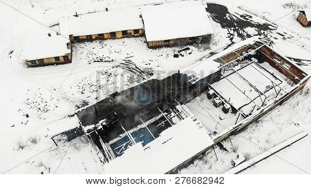 Aerial View Of Fire Destroyed Salt Making Factory In Drohobych, Ukraine. Drone Photography