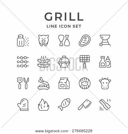Set Line Icons Of Grill Isolated On White. Vector Illustration