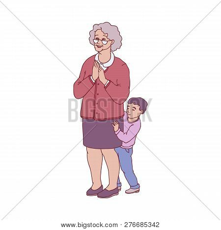 Vector Flat Old Woman And Boy Kid Excited Emotion