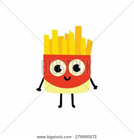 Vector Cute Flar French Fries Character Icon