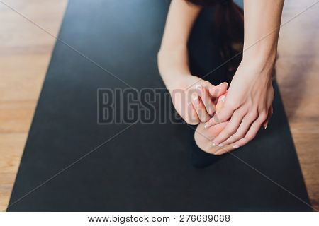 Young Woman Practicing Yoga, Stretching In Variation Of Reverse Table Top Exercise, Bridge Pose, Wor