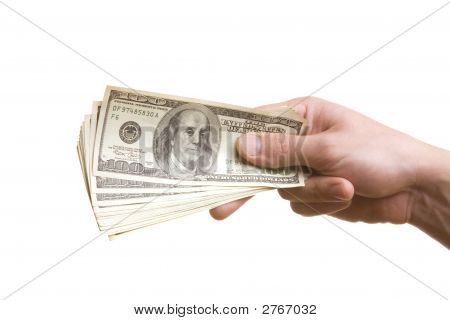 Mannenhand en Amerikaanse Dollars geïsoleerd op wit