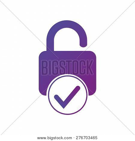 Open Lock And Check Mark Icon Isolated On White Background. Security Check Lock Sign. Vector Illustr