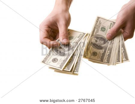 De Man geven Amerikaanse Dollars op wit