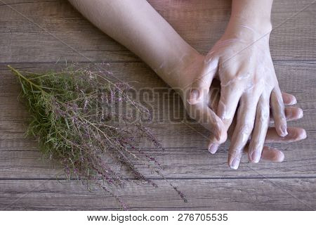 Hand Care, Folk Hand Care. Manicure. Spa Procedure For Beauty Hands. Beauty And Spa Concept. Moistur