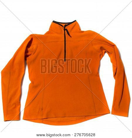 Orange Womens Fleece Jacket On White Background