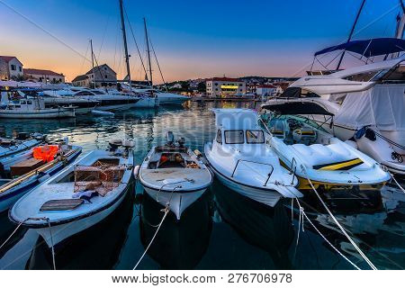 Scenic View At Marble Evening At Marina In Primosten Town, Dalmatia Region In Croatia, Europe.