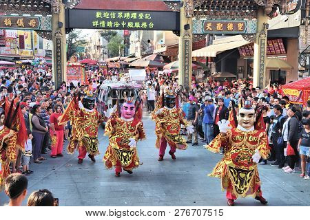 Lukang, Taiwan - December 2, 2018: Traditional Celebrations At Mazu Temple In Lukang, Taiwan. Lukang