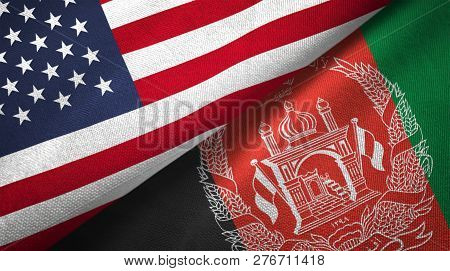 Afghanistan And United States Two Flags Textile Cloth Fabric Texture