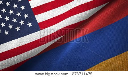 Armenia And United States Two Flags Textile Cloth Fabric Texture