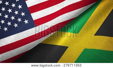 Jamaica And United States Two Flags Textile Cloth Fabric Texture