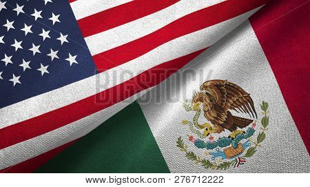 Mexico And United States Two Flags Textile Cloth Fabric Texture