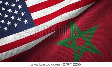 Morocco And United States Two Flags Textile Cloth Fabric Texture
