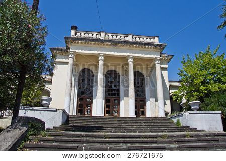 Old Ruined Abandoned Railway Station In Gudauta, Abkhazia.