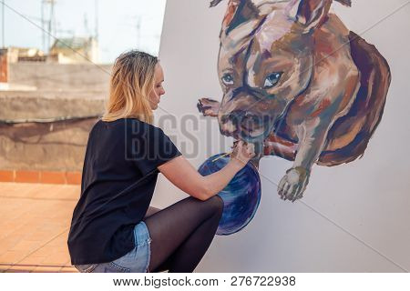 Young Woman Paint Artist Drawing At Home Roof