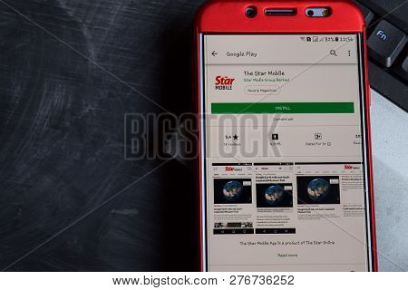 Bekasi, West Java, Indonesia. January 4, 2019 : The Star Mobile Dev App On Smartphone Screen. The St
