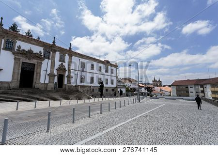 Gouveia, Portugal - July 19, 2018:  Partial View Of The Main Facade Of The 18th Century College Of T