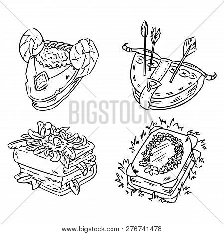 Set Of Cartoon Different Magic Books Concepts. Spell Books Design Doodles Sketch.