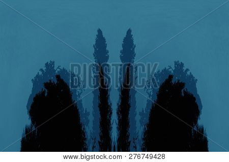 Scary Background With Ghost In Dark Night Tones. Night Silhouette Of Creepy Monster In Shadow With C