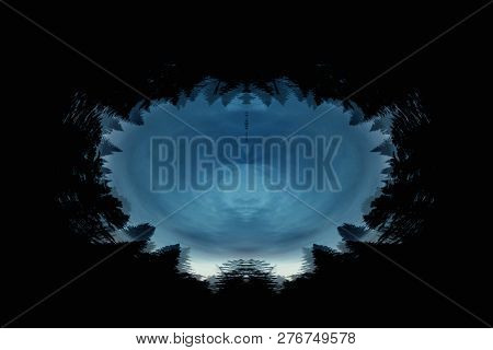 Scary Background With Ghostly Portal In Dark Night Tones. Night Silhouette Of Creepy Supernatural Po