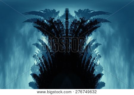 Scary Background With Ghost In Dark Night Tones. Night Silhouette Of Creepy Monster In Shadow With C