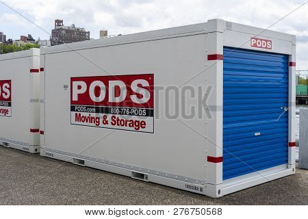 New York, Usa - May 21, 2018: Portable On Demond Storage Pods Container In New York City. It Is A Mo