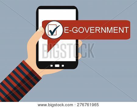 Hand Holding Smartphone: E-government - Flat Design
