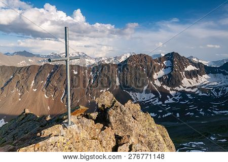 Beautiful Summer Mountains Landscape From Knotenspitze Summit In Stubai Tyrol Alps Near New Regensbu