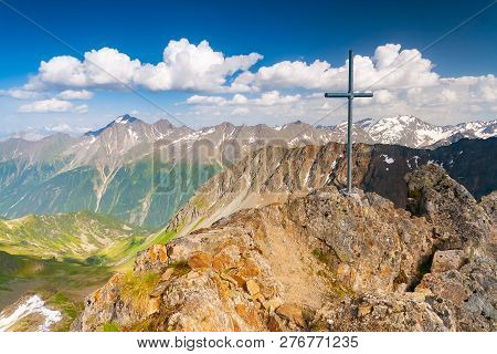 Beautiful Summer Mountains Landscape From Knotenspitze Summit In Stubai Tyrol Alps Near New Regensbu