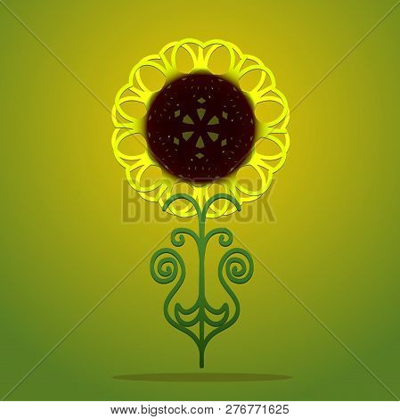 Sunflower On Green Nature Background Vector Illustration