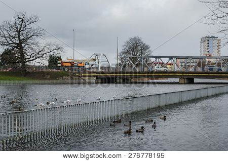 River And City -  Sunken Boulevards In The Coastal City Of Kolobrzeg On The River During A Strong St