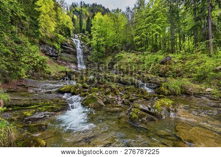 View On Giessbach Waterfall In Swiss Alps