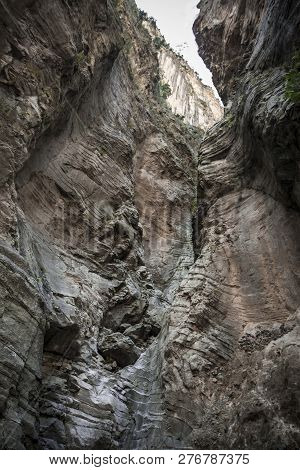 Stone Wall At Samaria Gorge (crete, Greece). Grand Canyon Near Hania. Dry Waterfall.