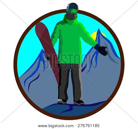 Icon, Snowboarder On Snowboard, Winter Sports, Vector Isolated On White Background