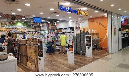 Singapore- Jan 03, 2019: Entrance To Fairprice Finest Supermarket Located In Singapore. Ntuc Fairpri